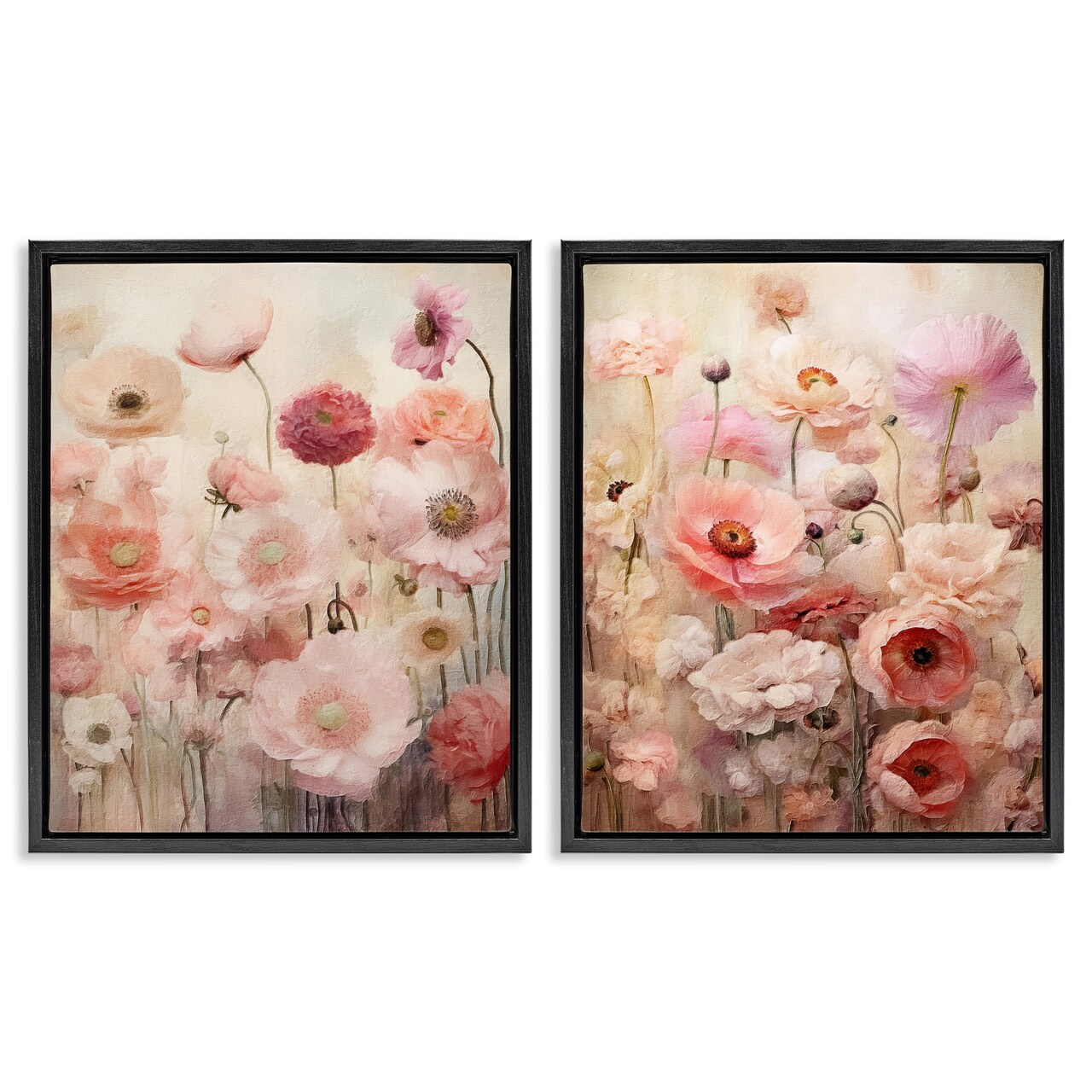 Stupell Industries Pink Blush Floral Field 2 pc Framed Floater Canvas Wall Art Set Design by RileyB